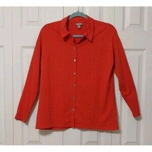 J Jill Wearever Women's Long Sleeve Button Down Shirt With Collar Red Size PS